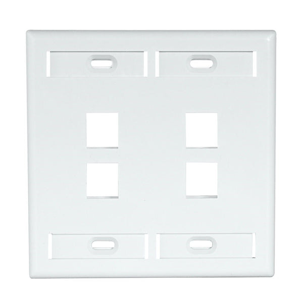 Leviton 42080-4WP 4-Port Dual Gang QuickPort Wallplate with ID Windows, White