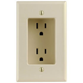 Leviton 689-I 15 Amp 1-Gang Recessed Duplex Receptacle, Residential Grade, with Screws Mounted to Housing, Ivory