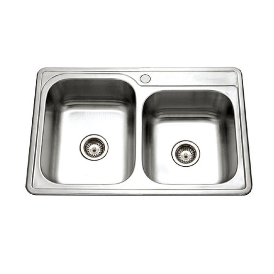 Houzer ISL-3322BS1-1 Glowtone Series Topmount Stainless Steel 1-hole 60/40 Double Bowl Kitchen Sink
