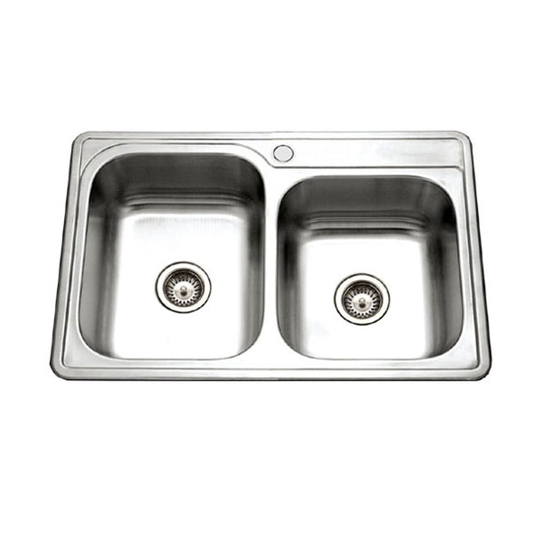 Houzer ISL-3322BS1-1 Glowtone Series Topmount Stainless Steel 1-hole 60/40 Double Bowl Kitchen Sink