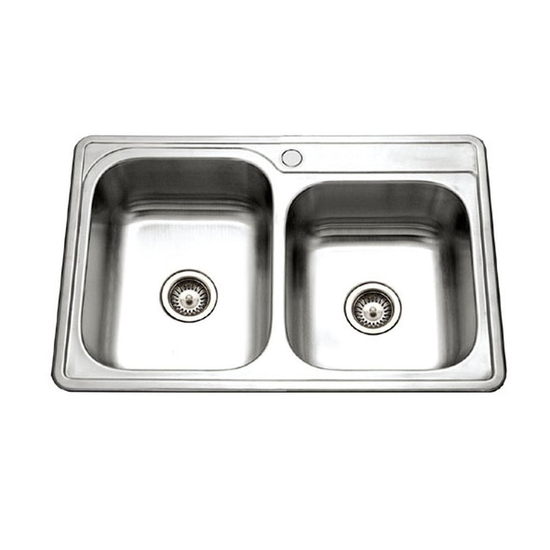 Houzer ISL-3322BS1-1 Glowtone Series Topmount Stainless Steel 1-hole 60/40 Double Bowl Kitchen Sink