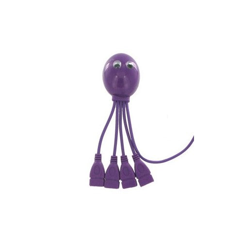 USB Hub 2.0 4-port For Mac and PC. True USB 2.0 Speed. 4-Legged Octopus (TM). Very Cute Octopus Design. (Purple)