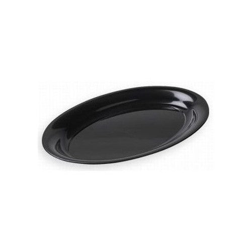 Black Oval Plastic Serving Tray. Platter size is 16" x 11"