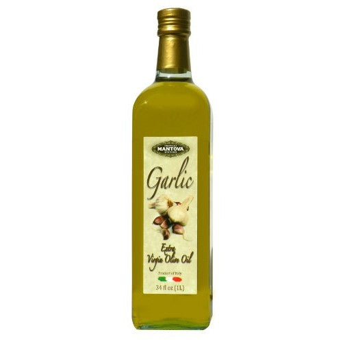 Mantova Garlic Flavored Extra Virgin Olive Oil, 34-Ounce Bottle - Imported from Italy - Authentic Italian EVOO - Perfect for Salads, Dressings, and Marinades