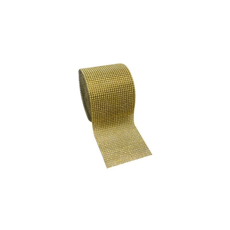 Gold Diamond Rhinestone Mesh Ribbon, Wedding Ribbon, Diaper Cake Ribbon, 4.75" x 10 Yards, 24 Row, 1 Roll