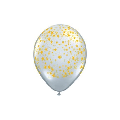 Single Source Party Supplies - 11" Stars Around Diamond Clear (Gold Stars) Latex Balloons Bag of 10