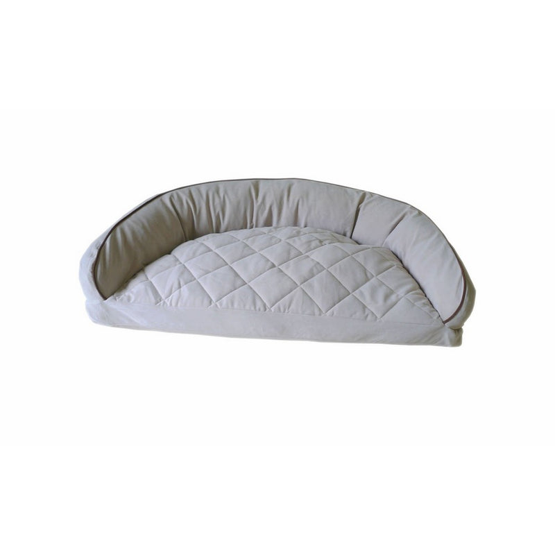 CPC Diamond Quilted Semi Circle Linen Lounge for Dogs and Cats with Chocolate Piping, 35 x 23 x 12-Inch