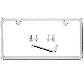 Slim Style Polished Stainless Steel License Plate Frame Mirror Finish 2 Holes