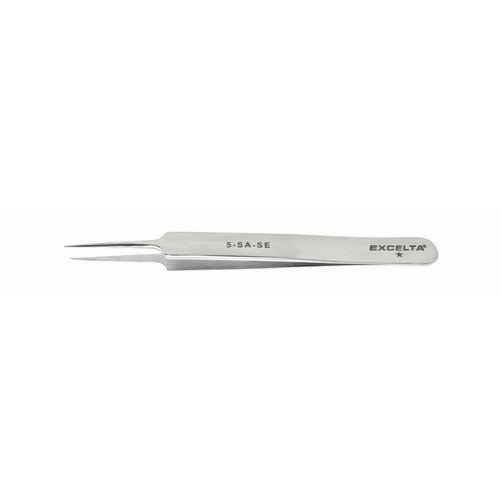 Excelta 5-SA-SE Tweezer, Straight Tapered Ultra Fine, 4.25" Overall Length, Stainless/Anti-Magnetic