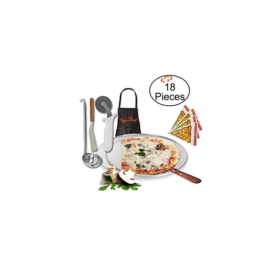 Tiger Chef 12-Inch Pizza Supplies Set - Includes Pizza Pan, Screen, Wheel, Server, Ladle, Apron, 12 Pizza Saver Bags