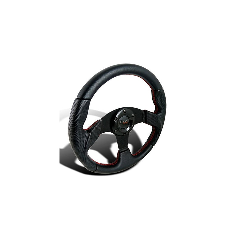 Spec-D Tuning SW-106RS 320MM Black Leather Red Stitch Sport Racing Steering Wheel