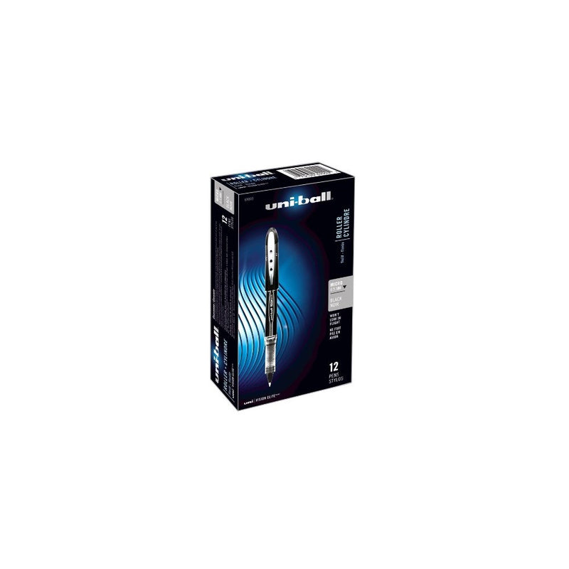 uni-ball Vision Elite Rollerball Pens, Micro Point (0.5mm), Black, 12 Count
