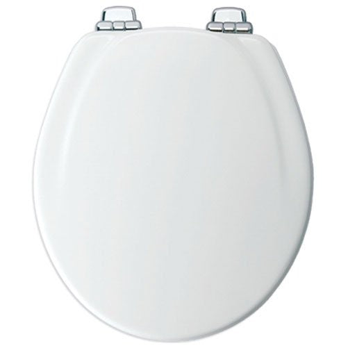 Mayfair Molded Wood Toilet Seat featuring Slow-Close, STA-TITE Seat Fastening System and Chrome Metal Hinges, Round, White, 30CHSLB 000