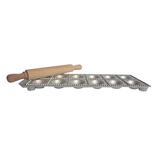 Eppicotispai 12-Hole Aluminum Round Ravioli Maker with Rolling Pin