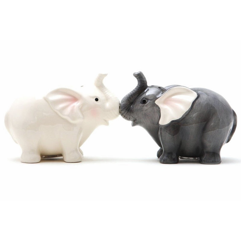 1 X Ceramic Magnetic Salt and Pepper Shaker Set - Elephants They Kiss 8795