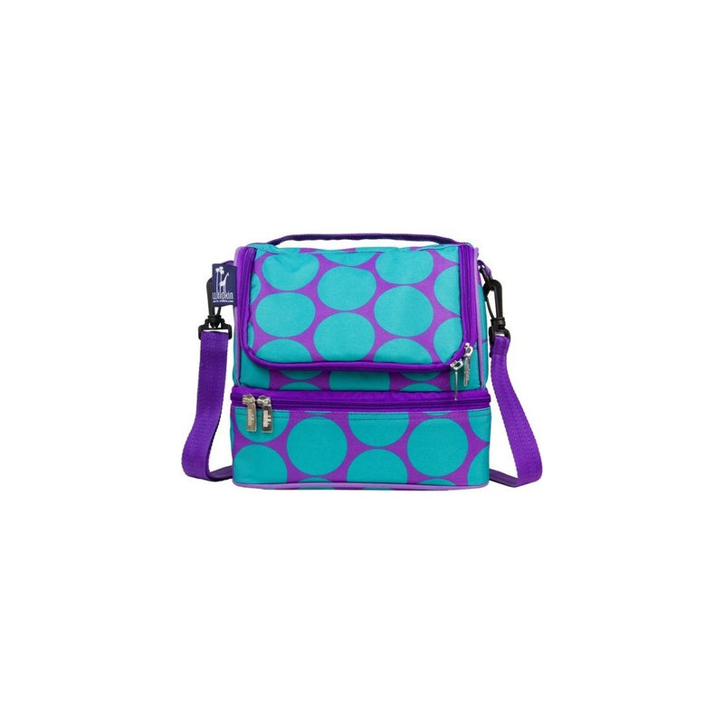 Wildkin Two Compartment Lunch Bag, Insulated, Moisture Resistant and Easy to Clean, Complete with a Microwave and Dishwasher-Safe Container, Ages 5, Perfect for Kids & On-The-Go Parents, Big Dot Aqua