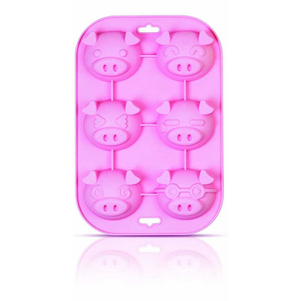 SiliconeZone Piggy Collection Non-Stick Silicone 6-Cup Muffin Mold, Pink