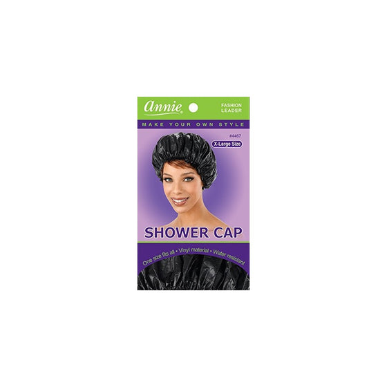 Shower Cap - Black, Vinyl material, elastic band, extra large, large, won't fall off your head,