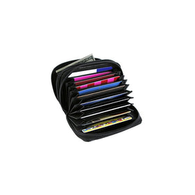 RFID Security Wallet Leather Accordion Flip Credit Card Zipper Scanning Blocks