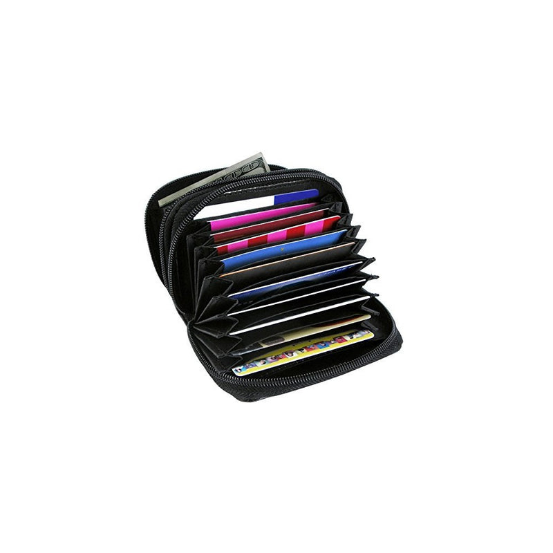 RFID Security Wallet Leather Accordion Flip Credit Card Zipper Scanning Blocks