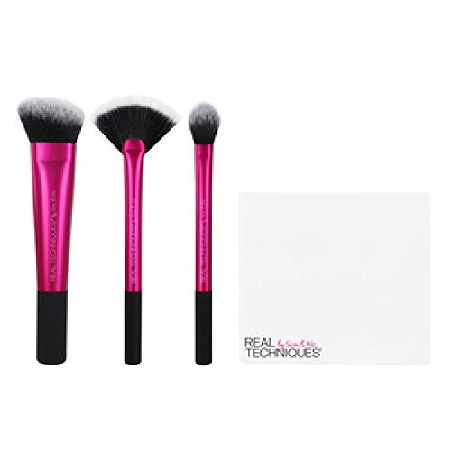 Real Techniques Cruelty Free Sculpting Set, Includes: Sculpting Brush, Fan Brush, Setting Brush & Brush Cup, Synthetic Bristles