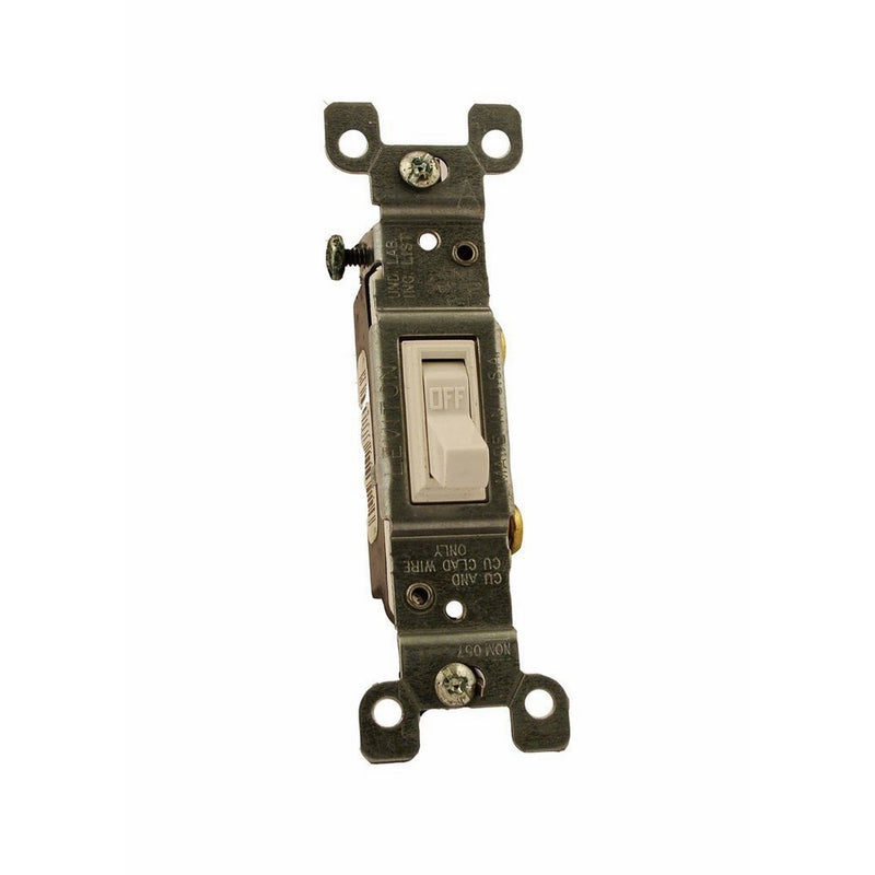 Leviton 1451-2W 15 Amp, 120 Volt, Toggle Framed Single-Pole AC Quiet Switch, Residential Grade, Grounding, White