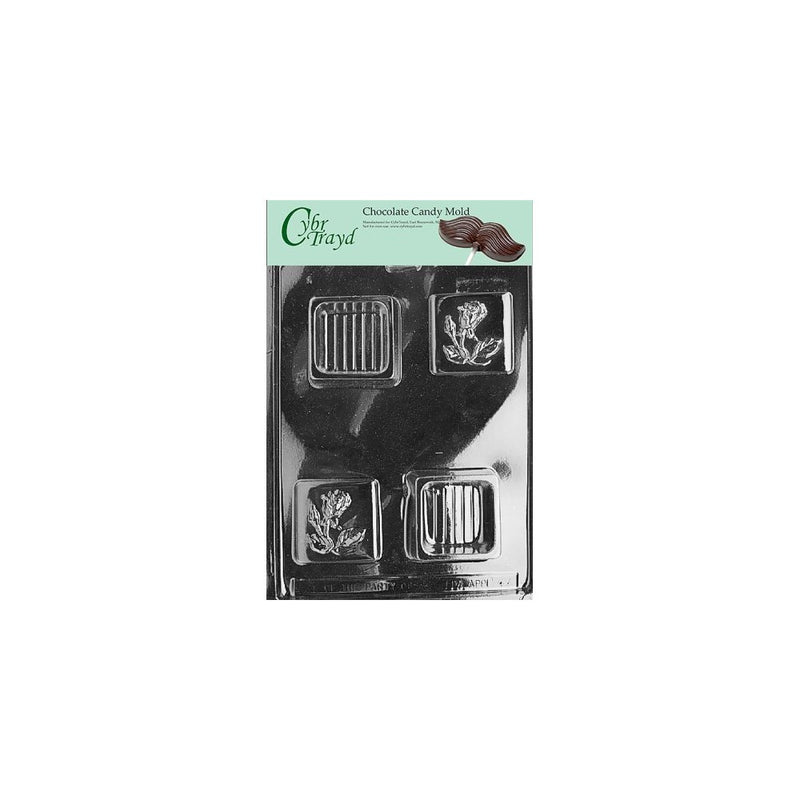 Cybrtrayd Life of the Party D044 Pour Box with Rose Chocolate Candy Mold in Sealed Protective Poly Bag Imprinted with Copyrighted Cybrtrayd Molding Instructions