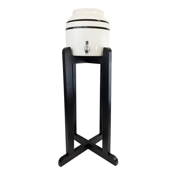 Porcelain Water Dispenser with Black Stripes and 27" Black Wood Floor Stand