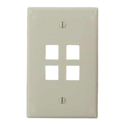 Leviton 41091-4TN QuickPort Midsize Wallplate, Single Gang, 4-Port, Light Almond