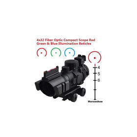 Sniper Tactical 4x32 Prismatic Glass Crosshair Reticle Scope w/ Fiber Optic Sight