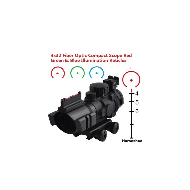 Sniper Tactical 4x32 Prismatic Glass Crosshair Reticle Scope w/ Fiber Optic Sight