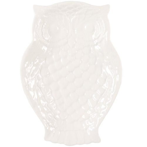 Cream White Embossed Owl Serving Plate 7 Inch x 5 Inch Dish Andrea by Sadek
