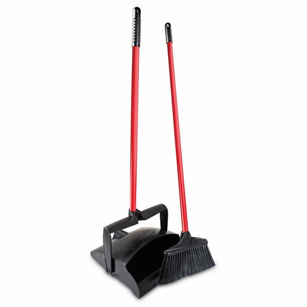 Libman Commercial 919 Lobby Dust Pan and Broom Set (Open Lid), Black/Red (Pack of 2)