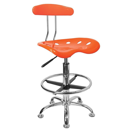 Offex Vibrant Drafting Stool with Tractor Seat, Orange and Chrome