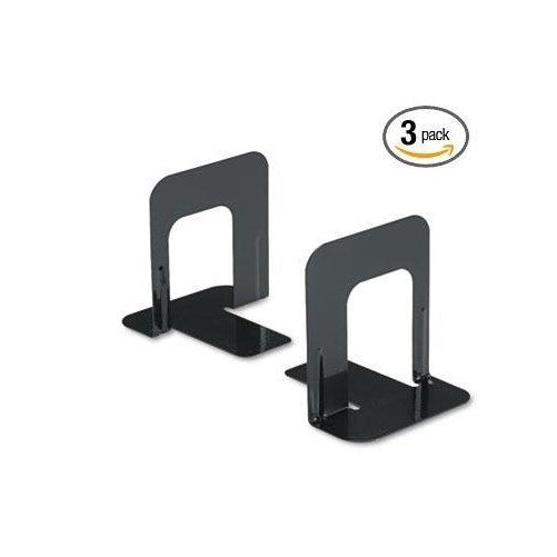 Innovera Universal Economy Bookends, Nonskid, 4 3/4 x 5 1/4 x 5 Inches, Heavy Gauge Steel, Black (54055) 3 Pack (6 Bookends)