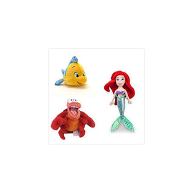 Official Disney Exclusive The Little Mermaid 3 pcs Plush set : 12" Ariel, 10" Flounder, 8" Sebastian the crab.
