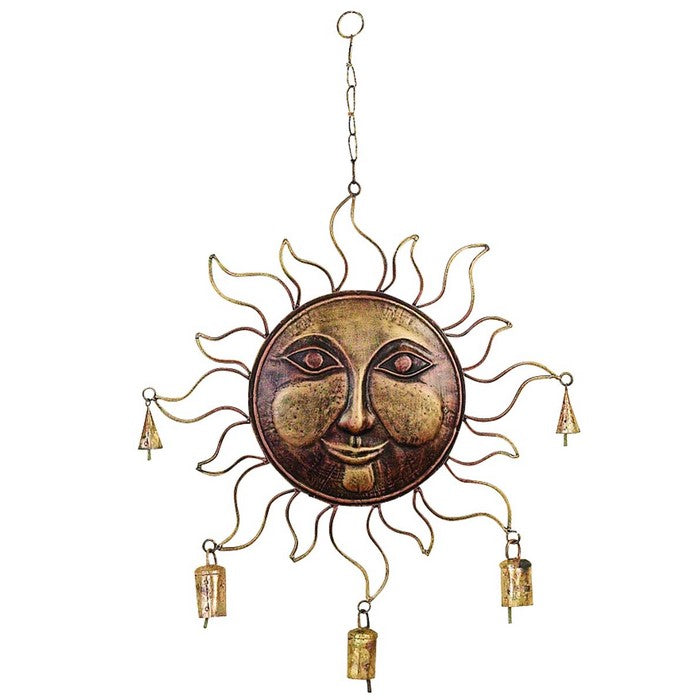 Metal Wind Sun Face Chime In Golden Finish With Fine Detailing