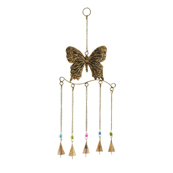Metal Butterfly Wind Chime In Attractive Antique Brass Finish
