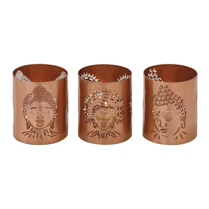 Astonishing Metal Buddha Votive Holder Set Of 3