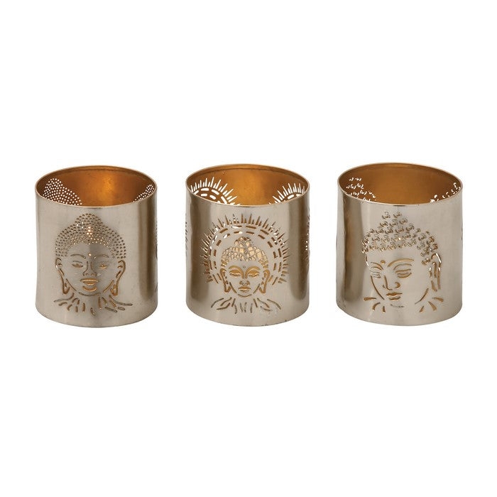 Gorgeous Metal Buddha Votive Holder Set Of 3