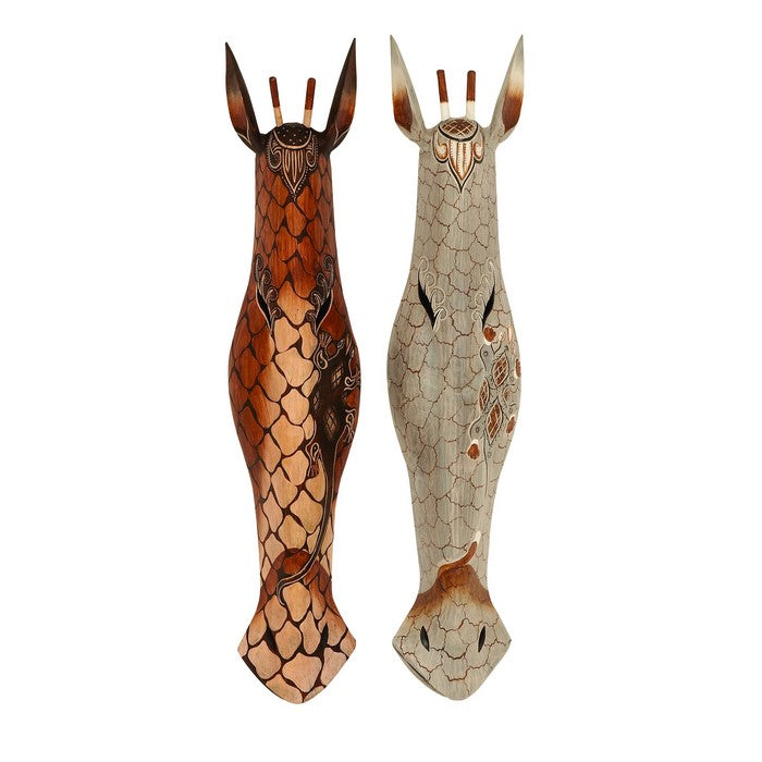 Assorted Wooden Mask Carved in Elegant Colors - Set of 2