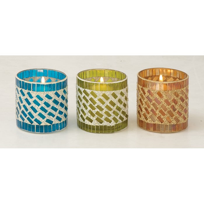 45621 Glass Mosaic Candle Votive Set Of 3