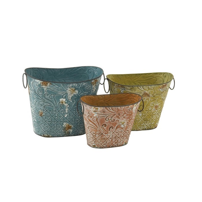 Delightful Set Of 3 Metal Planter