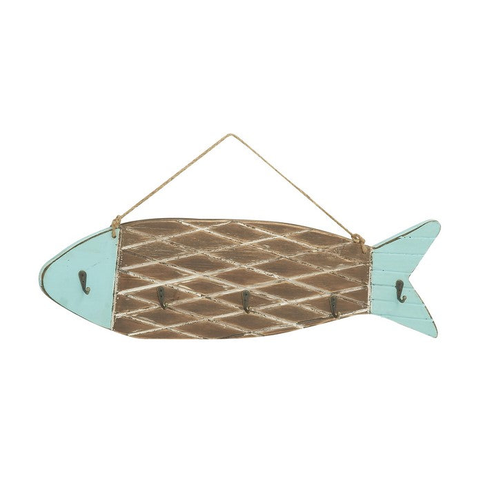 Fish Design Wood Metal Wall Hook 24"W, 11"H