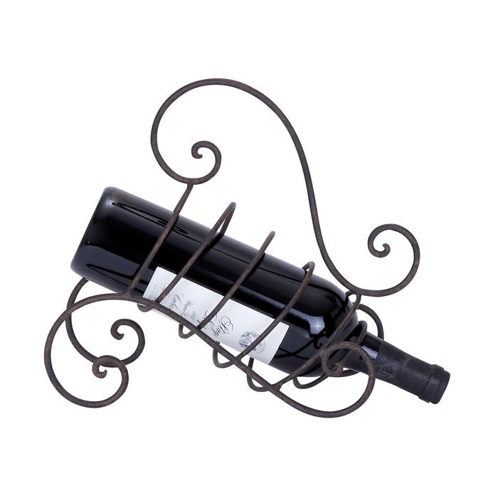 Table Top Wine Rack Stand With Graceful Scrolling Ironwork.