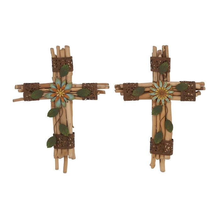 Floral Patterned Divine Wood Metal Cross 2 Assorted