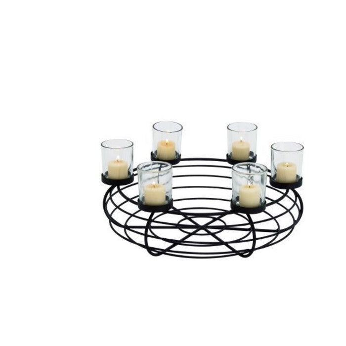 Metal Glass Candle Holder 15"W, 7"H