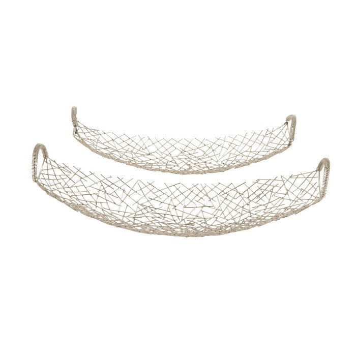 90856 Unique Stainless Steel Canoe Tray Set Of 2 Benzara