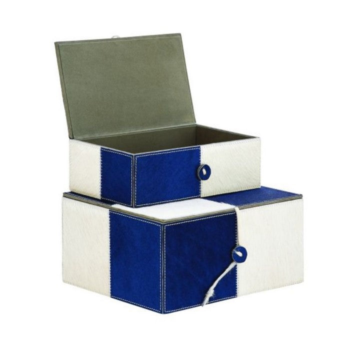 Wood Leather Navy Box Set 2 10", 11"W