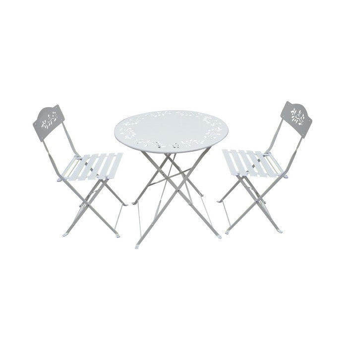 Metal Bistro Set With Two Chairs - White